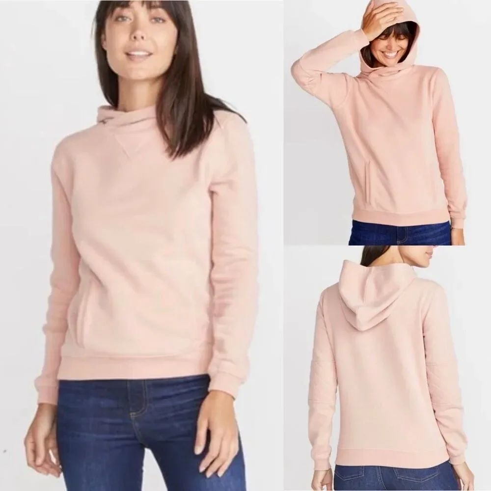Marine Layer Emilie Cowl neck Fleece Hoodie Pullover Sweatshirt Peach Pink XS